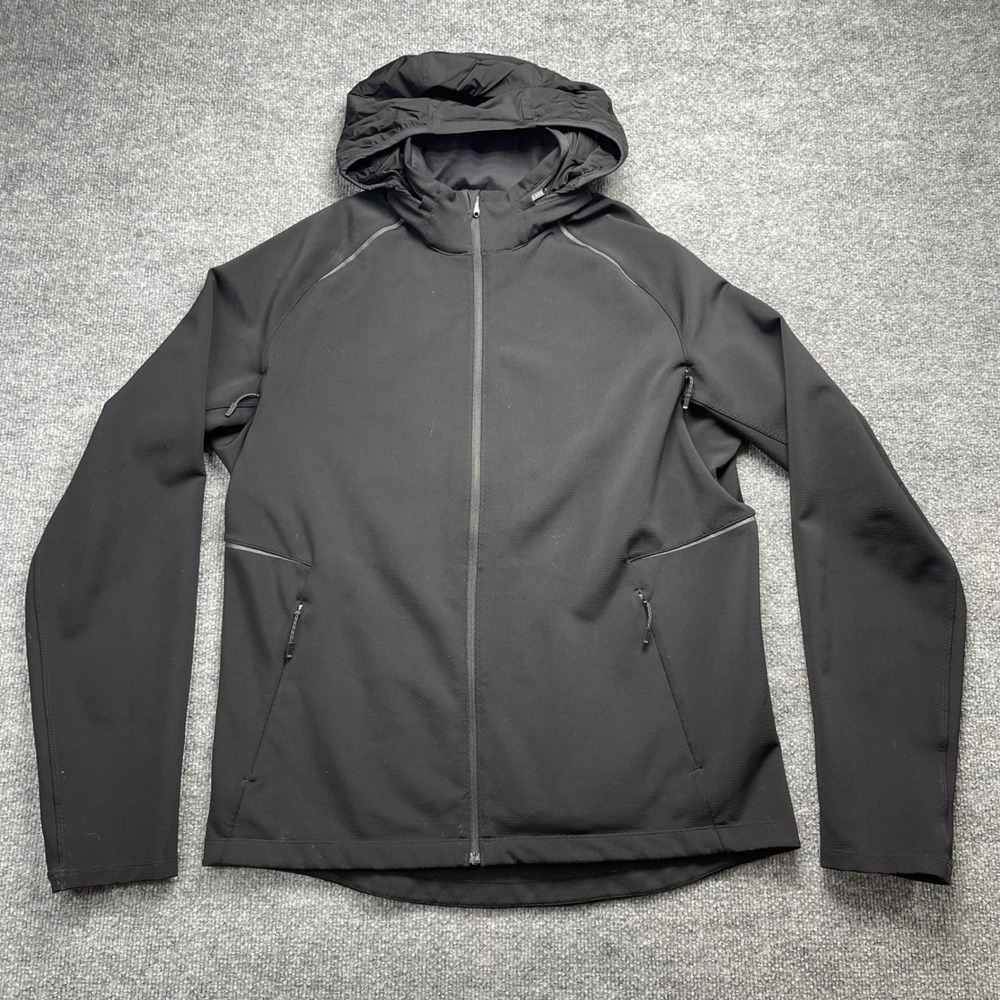 Lululemon Mens Black Active Running Jacket Full Zip Hooded Reflective Size L